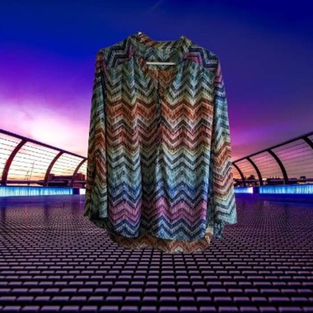 Tacera Large long sleeve multi color polyester top. Winter, office, holidays.